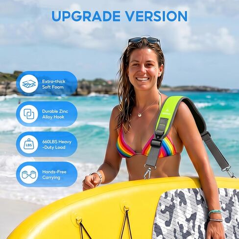 Paddle Board Carrying Strap, Padded Soft Foam Comfortable SUP Carrying Strap with Heavy-Duty Zinc Alloy Hook, Adjustable Shoulder Strap for Paddleboard, Hands-Free Paddle Board Accessories in Kuwait
