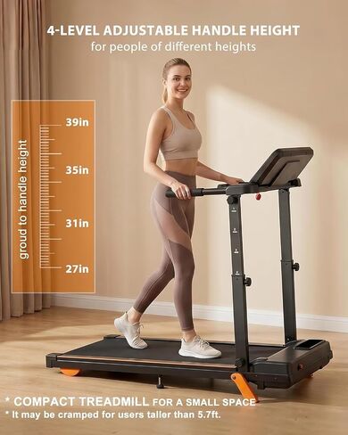 Walking Pad Treadmills for Home - Foldable Treadmill with Handle Bar, 4 Levels Height, 12% Incline, Stand Desk in Kuwait