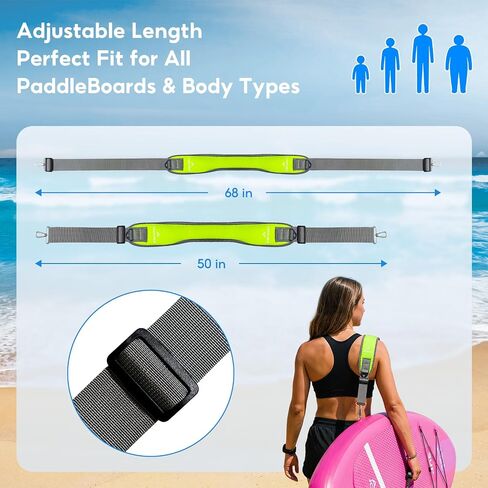 Paddle Board Carrying Strap, Padded Soft Foam Comfortable SUP Carrying Strap with Heavy-Duty Zinc Alloy Hook, Adjustable Shoulder Strap for Paddleboard, Hands-Free Paddle Board Accessories in Kuwait