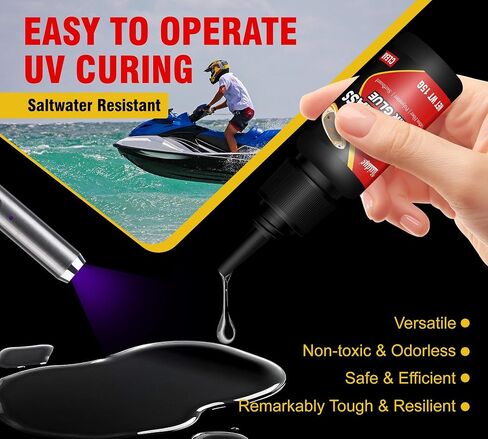 Fiberglass Repair Kit, Clear Surfboard Repair Kit with UV Light, Fast Repair Crack, Hole, Chip in Surfboard, Paddle Board, Boat, Waterproof＆Heat-resistant Fiberglass Resin Filler for Tile, Acrylic etc in Kuwait