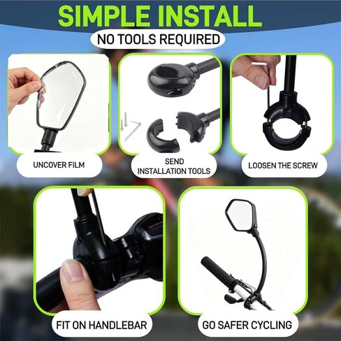 Bike Mirror, 360° Adjustable Handlebar Rearview Mirror, HD Acrylic Convex Wide Angle Bicycle Mirror, Safe Cycling Accessory for E-Bike, Scooter, Mountain Bike in Kuwait