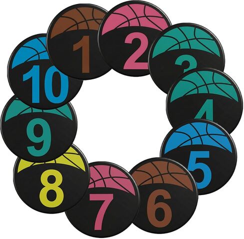 Okllen Set of 10 Basketball Poly Spots Markers, 9" Numbered Floor Dots with Storage Bag, Non-Slip Rubber Agility Training Markers for Gym, Court, Sports Drills & Coaching in Kuwait
