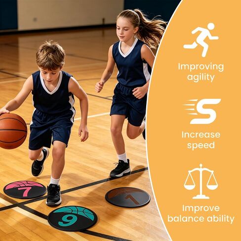 Okllen Set of 10 Basketball Poly Spots Markers, 9" Numbered Floor Dots with Storage Bag, Non-Slip Rubber Agility Training Markers for Gym, Court, Sports Drills & Coaching in Kuwait