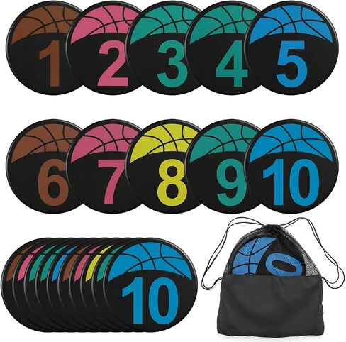 Okllen Set of 10 Basketball Poly Spots Markers, 9" Numbered Floor Dots with Storage Bag, Non-Slip Rubber Agility Training Markers for Gym, Court, Sports Drills & Coaching in Kuwait