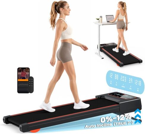 Walking Pad Treadmill with Auto Incline 12%-12Level, Quiet BLDC EvoDrive, Under Desk Treadmill for Home Office, Full Metrics Display, Extra-Large Belt, Quadra Cushion, 300lbs Capacity, Orange in Saudi Arabia