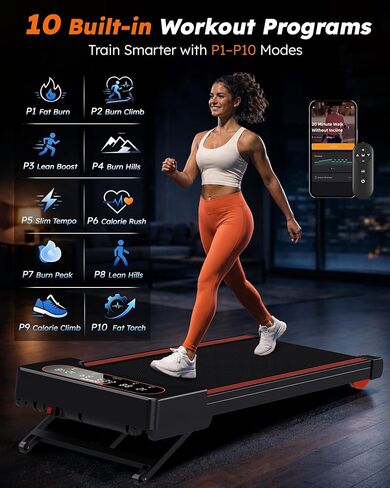 Walking Pad Treadmill with Auto Incline 12%-12Level, Quiet BLDC EvoDrive, Under Desk Treadmill for Home Office, Full Metrics Display, Extra-Large Belt, Quadra Cushion, 300lbs Capacity, Orange in Saudi Arabia