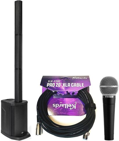 مكبر صوت Gemini Sound WPX-2000 Active Column Line Array بقدرة 1200 وات PA مع كابل Kellards XLR-P20T Pro 20 XLR ذكر إلى أنثى 3 دبابيس أسود، ميكروفون Polsen M-85 احترافي محمول باللون الرمادي الداكن in Kuwait