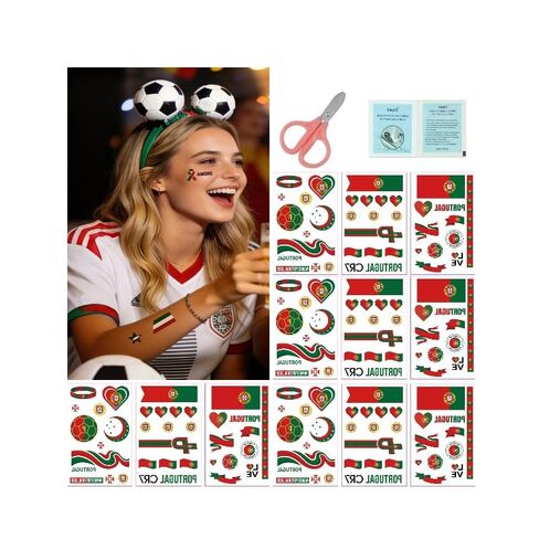 2026 World Cup Portugal Flag Tattoo Stickers 3pcs/Pack 4Packs/Set W/4 Remover Wipes+1 Scissor 76 * 120mm in Kuwait