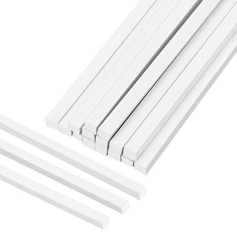 AHANDMAKER 15 Pcs ABS Plastic Square Rod Solid Bar 1/4" x 10" White Smooth Plastic Tube Rods for Handwork Model Making DIY Projects Architecture Building Crafts, White in Kuwait
