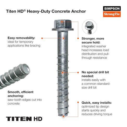 Simpson Strong-Tie THDB62100H 5/8 Inch x 10 Inch, Hex Washer Head, Zinc Plated Titen HD Heavy-Duty Screw Anchor for Concrete, Easy Installation (Pack of 10) in Kuwait
