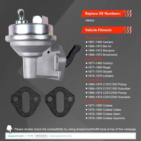 مضخة وقود ميكانيكية 35 GPH 7.5–9.5 PSI، تناسب Carter M6624، متوافقة مع محركات Chevy Small Block SBC 305/327/350 V8، مضخة توصيل الوقود الميكانيكية عالية التدفق لتطبيقات GM المكربنة in Kuwait
