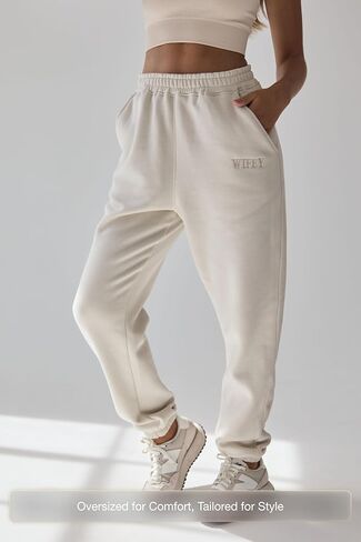 Six Stories Wifey Statement Sweatshirt and Sweatpants Set for the Stylish New Bride | Soft, Comfy & Cozy Sweatsuit with Unique Pearlescent Detailing Ideal as Anniversary or Honeymoon Gift | X-Small in Saudi Arabia