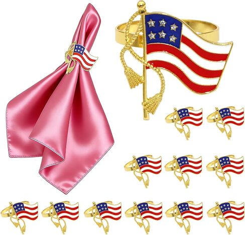 4th of July Napkin Rings 12Pcs, Patriotic Napkin Ring Holders for Independence Day Party Tableware, American Flag Dinning Table Parties Supplies, Wedding Decorations in Saudi Arabia