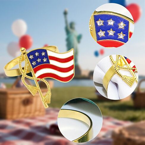 4th of July Napkin Rings 12Pcs, Patriotic Napkin Ring Holders for Independence Day Party Tableware, American Flag Dinning Table Parties Supplies, Wedding Decorations in Saudi Arabia