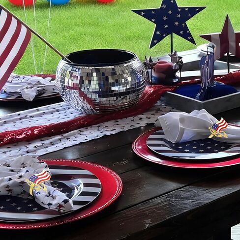 4th of July Napkin Rings 12Pcs, Patriotic Napkin Ring Holders for Independence Day Party Tableware, American Flag Dinning Table Parties Supplies, Wedding Decorations in Saudi Arabia