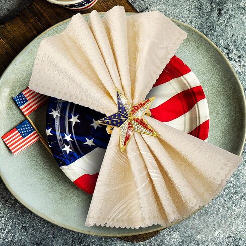 6 Pieces Star Metal Napkin Ring Holder Buckle Independence Day Patriotic 4th of July National Flag Rhinestones Napkin Rings Holders for Dinner Table Decoration in Saudi Arabia
