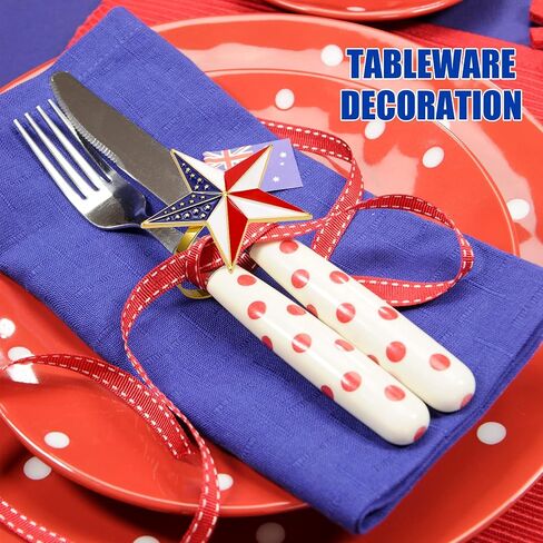 6 Pieces Star Metal Napkin Ring Holder Buckle Independence Day Patriotic 4th of July National Flag Rhinestones Napkin Rings Holders for Dinner Table Decoration in Saudi Arabia