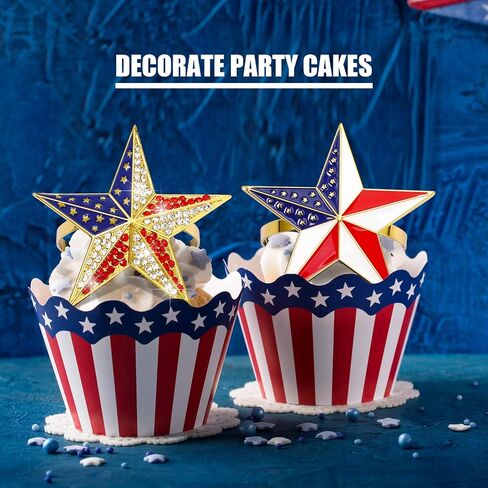 6 Pieces Star Metal Napkin Ring Holder Buckle Independence Day Patriotic 4th of July National Flag Rhinestones Napkin Rings Holders for Dinner Table Decoration in Saudi Arabia