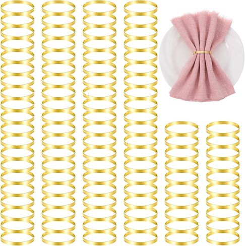 100 Pcs Gold Napkin Rings, Metal Napkin Ring Napkins Holders Buckles, Stylish Napkins Ring Bulk for Table Settings Family Dinner Wedding Christmas Easter Party Dinner Table, Shiny Tables Decor in Saudi Arabia