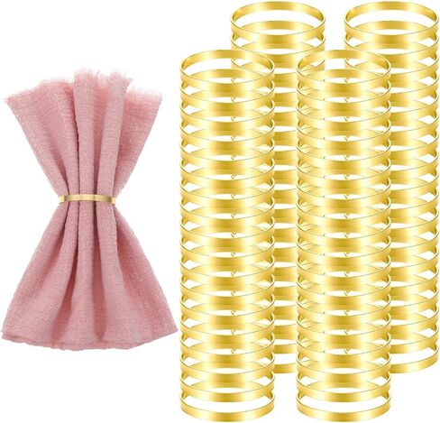 100 Pcs Gold Napkin Rings, Metal Napkin Ring Napkins Holders Buckles, Stylish Napkins Ring Bulk for Table Settings Family Dinner Wedding Christmas Easter Party Dinner Table, Shiny Tables Decor in Saudi Arabia
