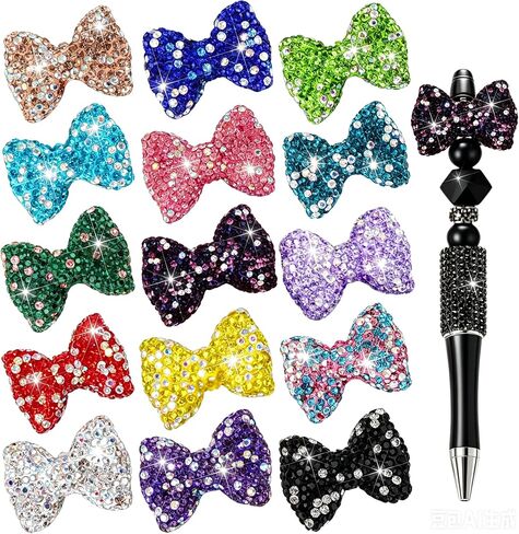 Bow Beads for Pens 10 Pcs Rhinestone Focal Bead for Crafts Fits for Beadable Pens Jewelry Making Braclets Bling Chunky Glitter Beads for DIY Supplies in Saudi Arabia