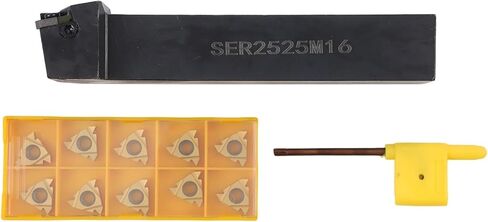 SER2525M16 Indexable Threading Tool Holder Kit 25mm Shank with 10pcs 16ER AG60 Carbide Inserts and Wrench for CNC Lathe Right Hand Cutting Semi-Finishing Operations Carbon Steel Bar in Saudi Arabia