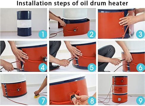Industrial Metal Oil Drum Heater with Adjustable Thermostat, 800W Silicone Heat Pad for 20L Barrels, 220V/110V, Temperature Range 30℃-130℃, Ideal for Factory Use in Kuwait