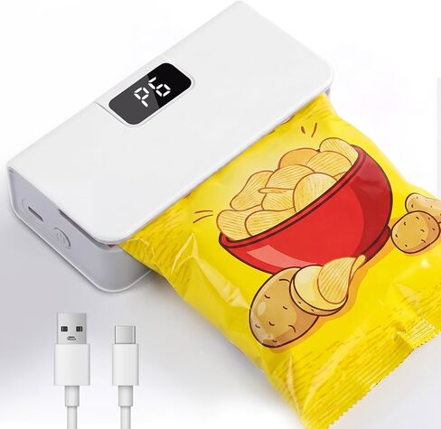 Mini Bag Sealer, 6-Speed Adjustable Chip Bag Sealer with LED Display, Rechargeable Portable Heat Vacuum Sealer with Magnetic Base for Plastic & Aluminum Foil Bags, Kitchen Food Storage (White) in Kuwait