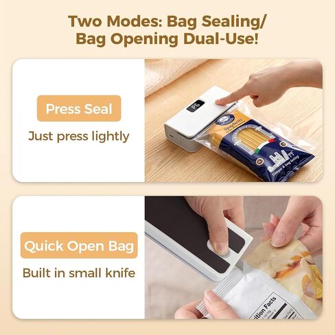 Mini Bag Sealer, 6-Speed Adjustable Chip Bag Sealer with LED Display, Rechargeable Portable Heat Vacuum Sealer with Magnetic Base for Plastic & Aluminum Foil Bags, Kitchen Food Storage (White) in Kuwait