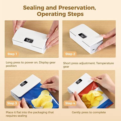 Mini Bag Sealer, 6-Speed Adjustable Chip Bag Sealer with LED Display, Rechargeable Portable Heat Vacuum Sealer with Magnetic Base for Plastic & Aluminum Foil Bags, Kitchen Food Storage (White) in Kuwait