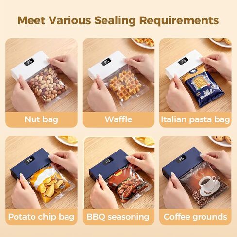 Mini Bag Sealer, 6-Speed Adjustable Chip Bag Sealer with LED Display, Rechargeable Portable Heat Vacuum Sealer with Magnetic Base for Plastic & Aluminum Foil Bags, Kitchen Food Storage (White) in Kuwait