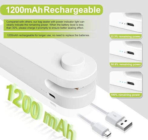 HSLGOVE حقيبة صغيرة مانعة للتسرب، USB-C قابلة لإعادة الشحن حقيبة السدادة، 2 في 1 رقاقة ختم حقيبة الختم الحراري والقاطع مع المغناطيس، حقيبة محمولة السدادة للوجبات الخفيفة حقيبة بلاستيكية تخزين المواد الغذائية - أبيض in Kuwait