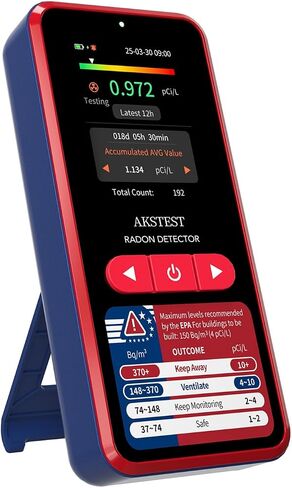 RM-60 Radon Detector with TFT Color Display, Audible & Visual Alarms, Long-Term Radon Monitor, Type-C Rechargeable Radon Detection for Home, Basement, pCi/L or Bq/m³ in Kuwait