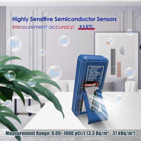 RM-60 Radon Detector with TFT Color Display, Audible & Visual Alarms, Long-Term Radon Monitor, Type-C Rechargeable Radon Detection for Home, Basement, pCi/L or Bq/m³ in Kuwait