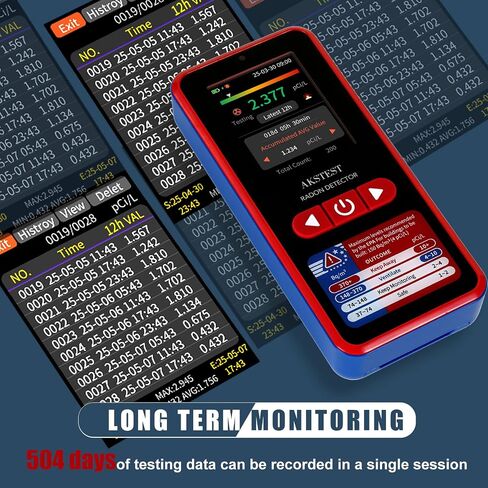 RM-60 Radon Detector with TFT Color Display, Audible & Visual Alarms, Long-Term Radon Monitor, Type-C Rechargeable Radon Detection for Home, Basement, pCi/L or Bq/m³ in Kuwait