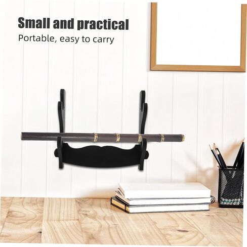 PRETYZOOM Wooden Wall Mount Flute Display Rack 2-tier Storage Stand for Soprano Recorder and Musical Instruments Organizer, Black Double Layer Holder Suitable for Music Room and Collectors in Kuwait