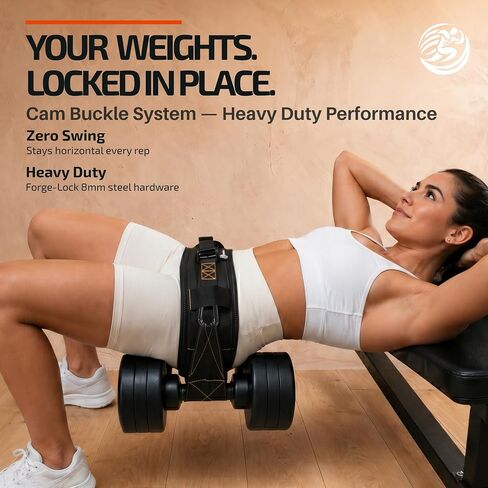DAY-X Hip Thrust Belt for Dumbbells, Kettlebells & Plates Tested Up to 300 lbs - 3-Mode Hip Thrust + Dip Belt + Squat Yoke - Heavy Duty Glute Workout Equipment - Booty Belt for Home & Gym - DAYCrafterGear in Kuwait