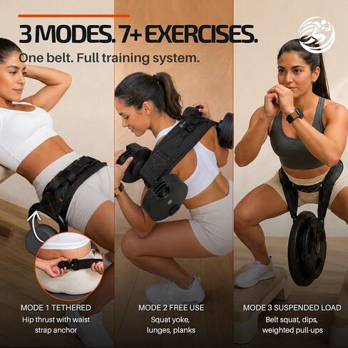DAY-X Hip Thrust Belt for Dumbbells, Kettlebells & Plates Tested Up to 300 lbs - 3-Mode Hip Thrust + Dip Belt + Squat Yoke - Heavy Duty Glute Workout Equipment - Booty Belt for Home & Gym - DAYCrafterGear in Kuwait
