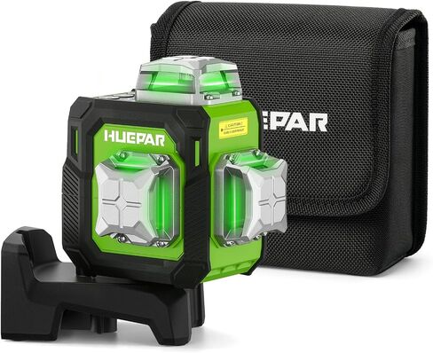 Huepar 3D Laser Level 360° Self Leveling ST03CGTP | حامل ثلاثي القوائم مقاس 60 بوصة، حجم صغير، 3x360 مستوى ليزر أخضر 12 خطًا، USB-C، وضع النبض الخارجي، خط متقاطع لتجديد المنزل in Kuwait