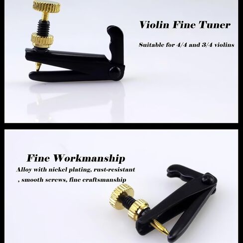 4-Pack Violin Fine Tuners for 4/4–3/4, Metal String Adjuster, Nickel Plated, Black & Gold in Kuwait