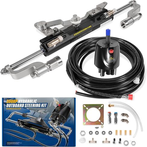 Hydraulic Steering System Kit for 300HP Outboard Boats –With Helm Pump, Built-in Two-Way Lock Cylinder & 26FT Nylon Hoses –For Yamaha/Mercury/Honda/Suzuki Engines Up to 300HP, Saltwater/Freshwater Use in Saudi Arabia