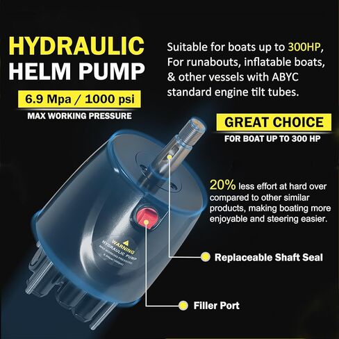 Hydraulic Steering System Kit for 300HP Outboard Boats –With Helm Pump, Built-in Two-Way Lock Cylinder & 26FT Nylon Hoses –For Yamaha/Mercury/Honda/Suzuki Engines Up to 300HP, Saltwater/Freshwater Use in Saudi Arabia