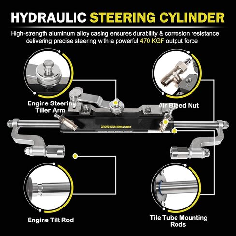 Hydraulic Steering System Kit for 300HP Outboard Boats –With Helm Pump, Built-in Two-Way Lock Cylinder & 26FT Nylon Hoses –For Yamaha/Mercury/Honda/Suzuki Engines Up to 300HP, Saltwater/Freshwater Use in Saudi Arabia