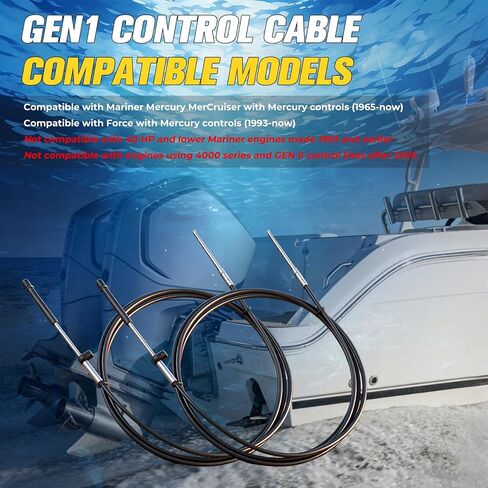 2pcs Gen 1 Boat Throttle and Shift Cables Compatible with Mercury MerCruiser Marine Force Outboard Engine 12FT 600A Replace CC17912 in Kuwait