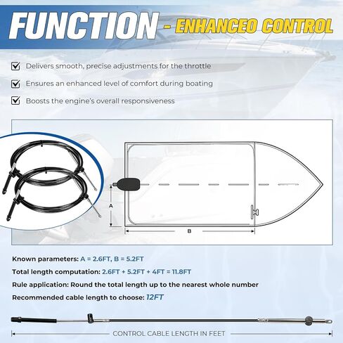 2pcs Gen 1 Boat Throttle and Shift Cables Compatible with Mercury MerCruiser Marine Force Outboard Engine 12FT 600A Replace CC17912 in Kuwait