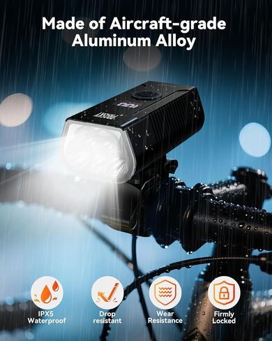 LED Bike Lights for Night Riding, USB Rechargeable Bicycle Headlight, 2025 New Aluminum Alloy Waterproof Bicycle Lights, 6+4 Modes for Adult Kids Road Cycling (Black) in Kuwait