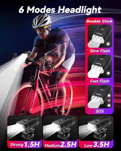LED Bike Lights for Night Riding, USB Rechargeable Bicycle Headlight, 2025 New Aluminum Alloy Waterproof Bicycle Lights, 6+4 Modes for Adult Kids Road Cycling (Black) in Kuwait