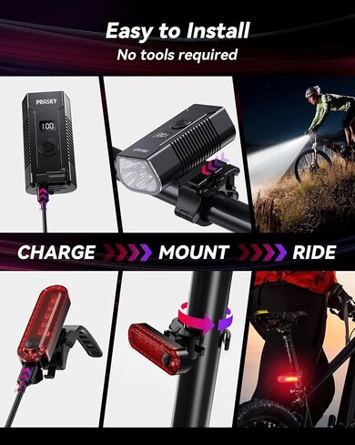 LED Bike Lights for Night Riding, USB Rechargeable Bicycle Headlight, 2025 New Aluminum Alloy Waterproof Bicycle Lights, 6+4 Modes for Adult Kids Road Cycling (Black) in Kuwait
