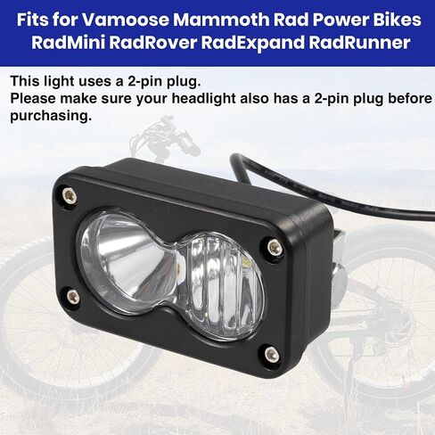 ضوء Ebike - 2 دبوس مناسب لدراجات Rad Power Bikes RadRunner RadMini RadRover RadExpand Vamoose Mammoth - 20W 6000-6500K Spot Floodlight Ebike Headlight (أبيض) in Kuwait