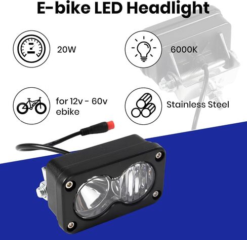 ضوء Ebike - 2 دبوس مناسب لدراجات Rad Power Bikes RadRunner RadMini RadRover RadExpand Vamoose Mammoth - 20W 6000-6500K Spot Floodlight Ebike Headlight (أبيض) in Kuwait